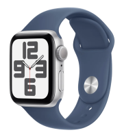 Apple Watch SE (2024) GPS 40mm Aluminum Case with Silver/Denim Sport Band S/M (MXEC3)
